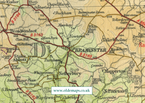 Old map of Beaminster