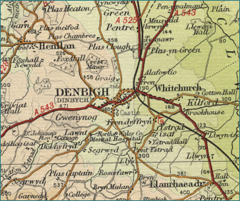 13NE repro Wales old map Denbigh 1949 Denbigh 