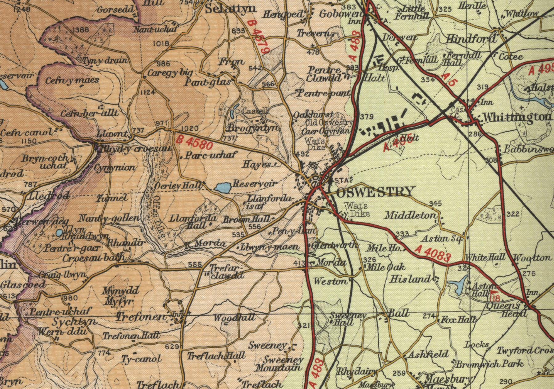 12SE repro old map Shropshire 1929 Whittington 