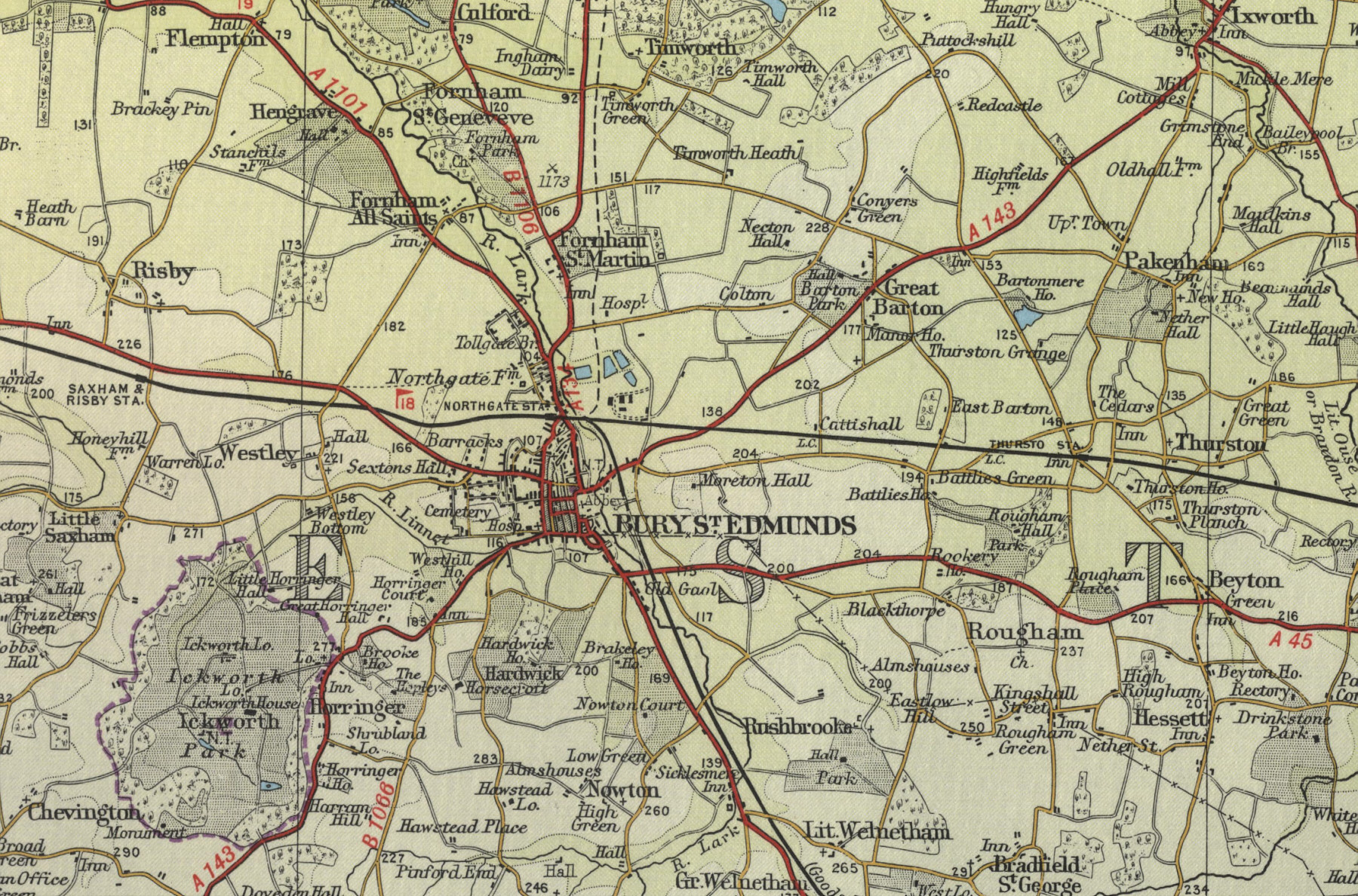 Map Bury St Edmunds 